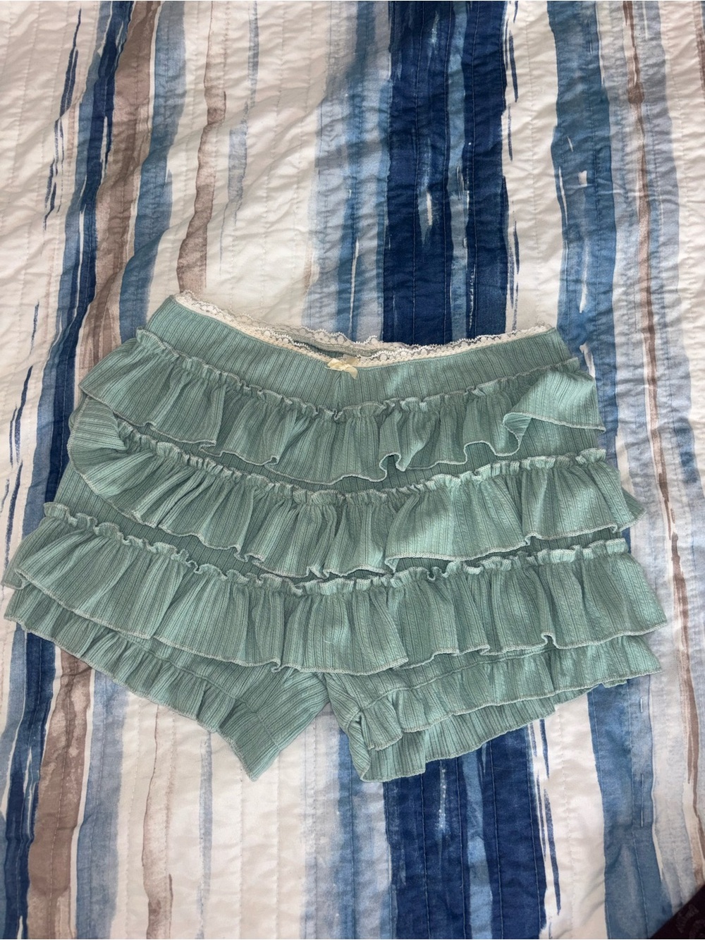 Ruffled Layered Green Women’s Shorts